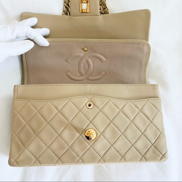 SOLD - Chanel Beige Classic Quilted Medium Double Flap Bag - Picture 9 of 12